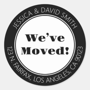 We’ve Moved! Black & White Return Address Classic Round Sticker