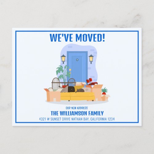 Weve Moved Blue Front Door Cute Moving Announcement Postcard