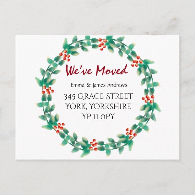 We’ve Moved Christmas Wreath Announcement Postcard (Front)