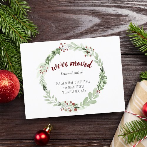 Weve Moved Christmas Wreath Holiday Announcement Postcard