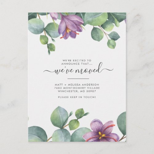 Weve Moved Eucalyptus Greenery Floral Moving Postcard