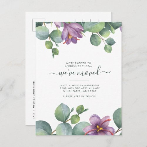 Weve Moved Eucalyptus Purple Foliage Moving Postcard