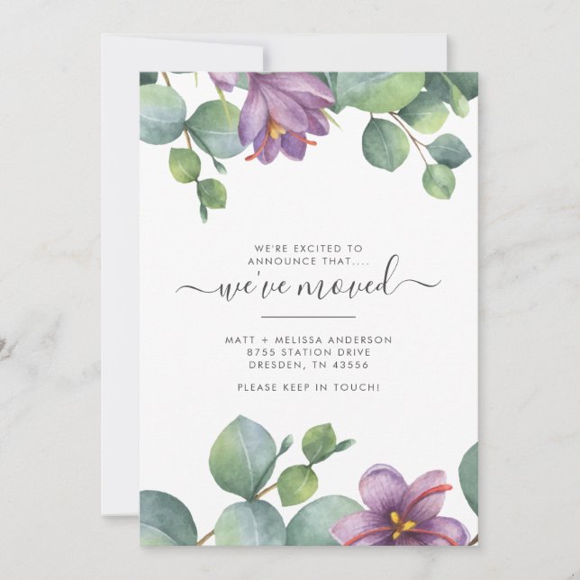 We’ve Moved Greenery Eucalyptus Floral Moving Announcement (Front)