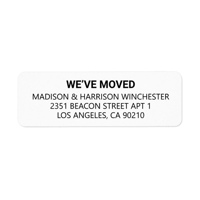 We’ve moved Minimalist modern black white custom Label (Front)