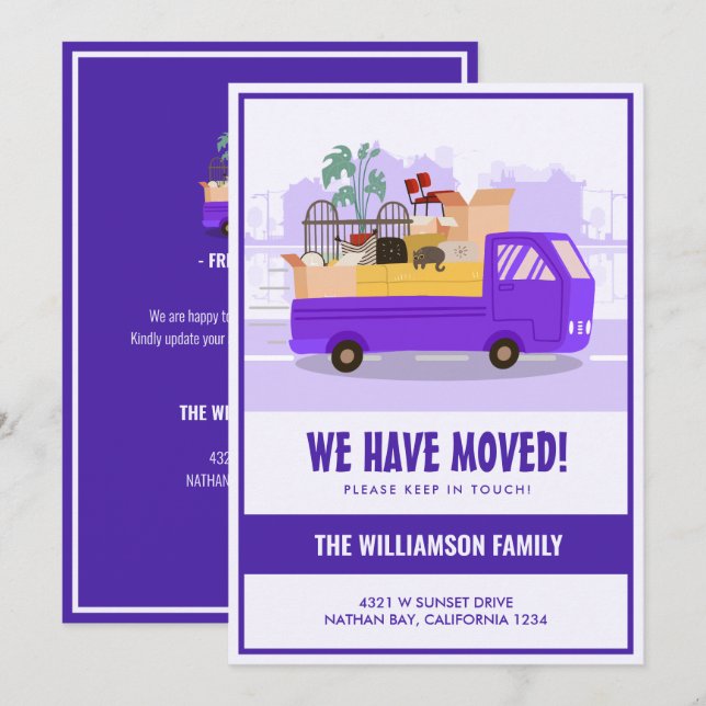 We’ve Moved Purple Truck On The Road Moving Announcement (Front/Back)