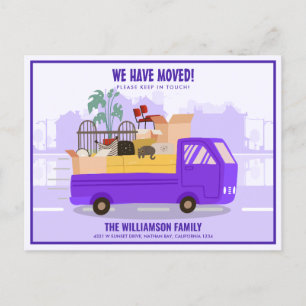 We’ve Moved Purple Truck On The Road Moving Announcement Postcard
