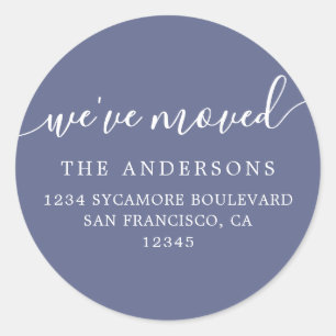 We’ve Moved Slate Blue Return Address Classic Round Sticker