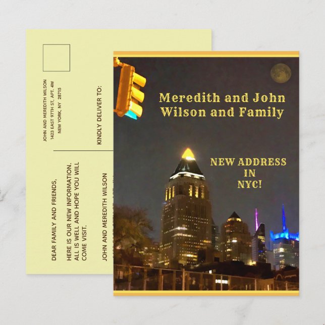 We’ve Moved to NYC Cityscape Budget Moving Announcement Postcard (Front/Back)