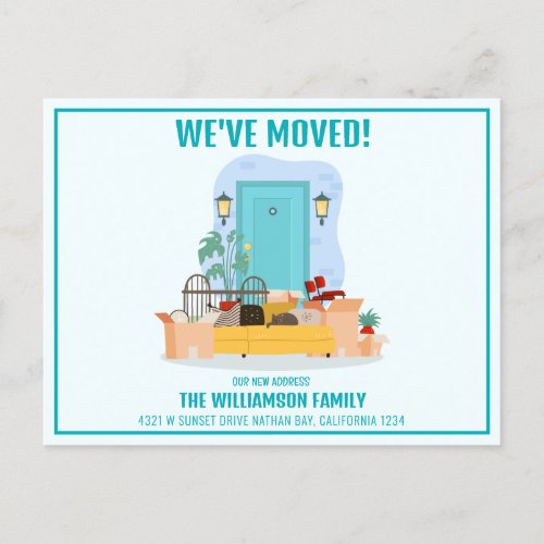 Weve Moved Turquoise Front Door Cute Moving Announcement Postcard