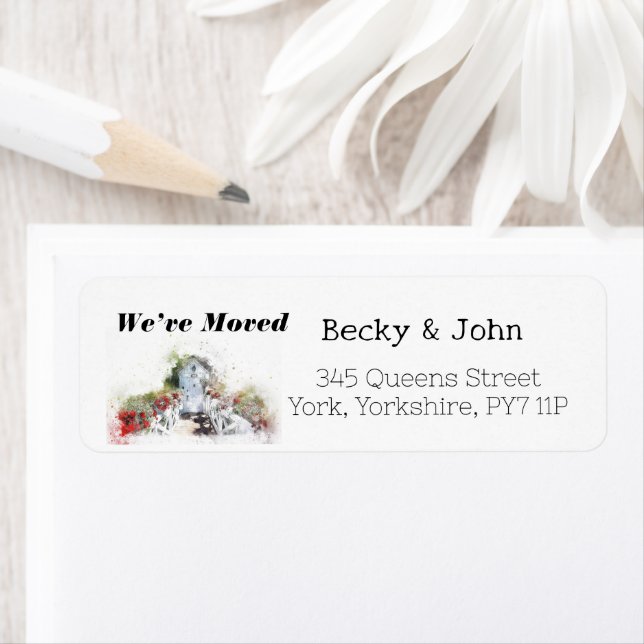 We’ve Moved Watercolor Flower Abstract Custom  Label (Insitu)