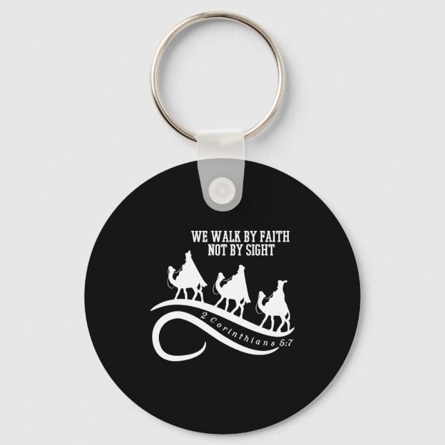 We Walk By Faith Not By Sight Christian Christmas  Keychain (Front)