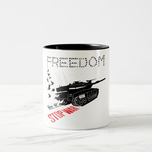 We Want World Peace and Freedom, Stop the War Two-Tone Coffee Mug (Center)