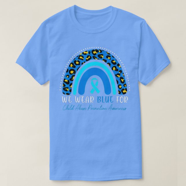 We Wear Blue Child Abuse Prevention Month Leopard  T-Shirt (Design Front)