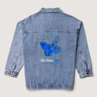 We Wear Blue Diabetes Awareness Butterfly  Denim Jacket