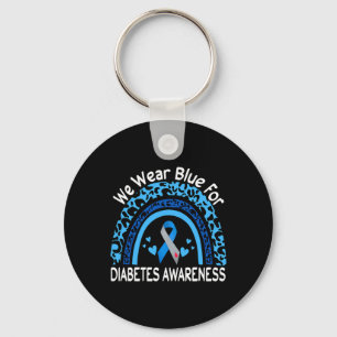 We Wear Blue For Diabetes Awareness Leopard Rainbo Keychain