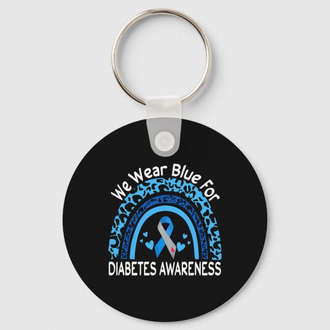 We Wear Blue For Diabetes Awareness Leopard Rainbo Keychain (Front)