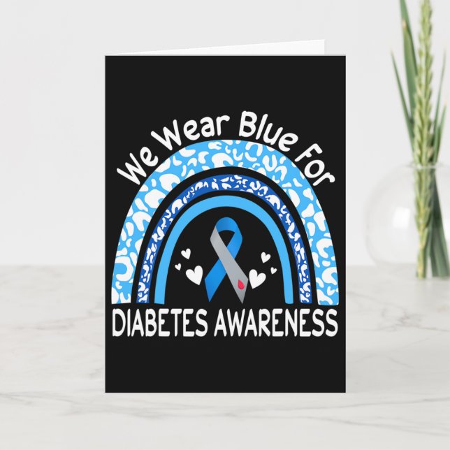 We Wear Blue For Diabetes Awareness Rainbow Leopar Card (Front)