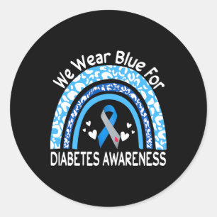 We Wear Blue For Diabetes Awareness Rainbow Leopar Classic Round Sticker