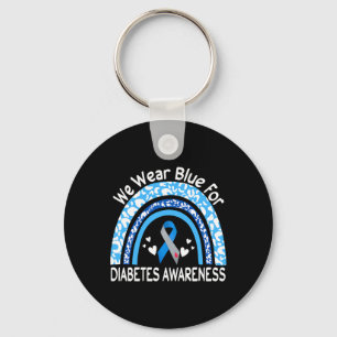 We Wear Blue For Diabetes Awareness Rainbow Leopar Keychain