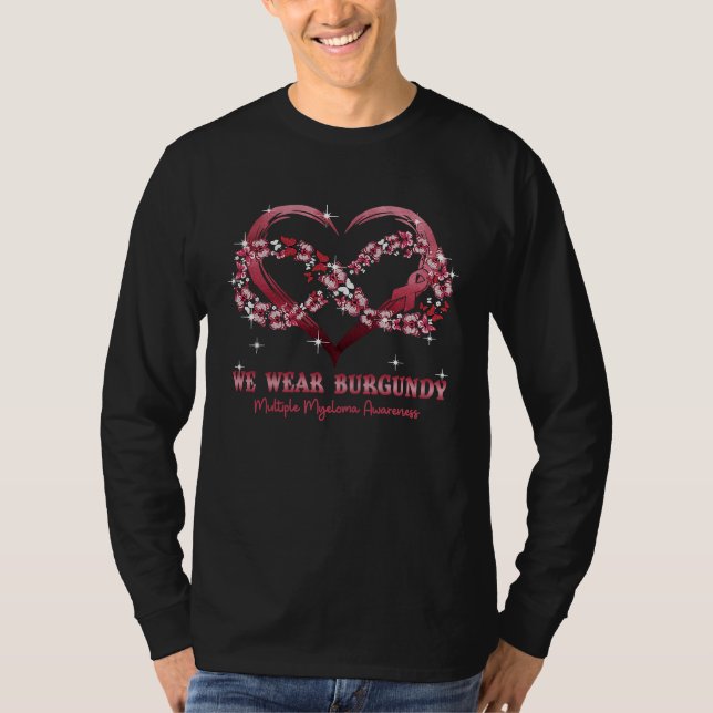 We Wear Burgundy Butterfly Heart Multiple Myeloma  T-Shirt (Front)