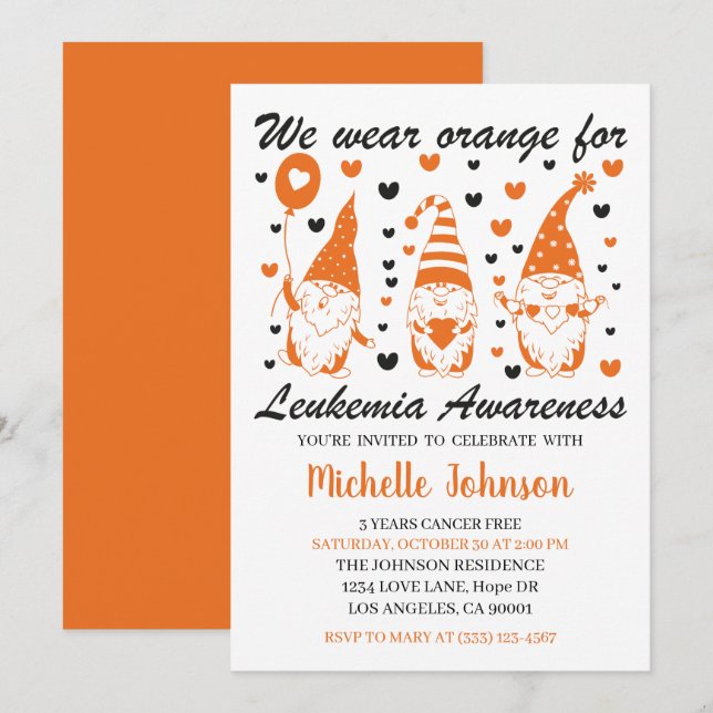 We Wear Orange for Leukemia Awareness Cancer Free  Invitation (Front/Back)