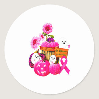 We Wear Pink Ghosts & Pumpkins For Breast Cancer I Classic Round Sticker