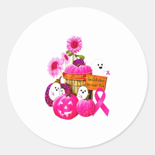 We Wear Pink Ghosts  Pumpkins For Breast Cancer I Classic Round Sticker