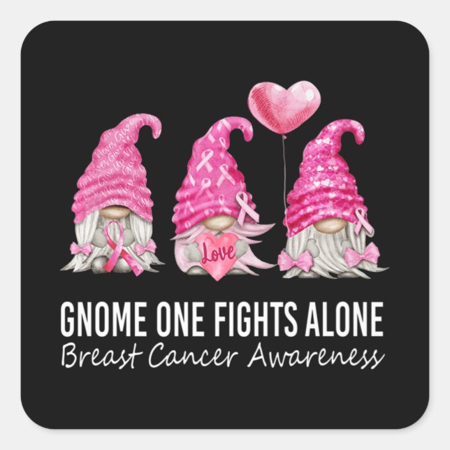 We Wear Pink Gnome Gnomies Breast Cancer Awareness Square Sticker (Front)