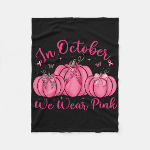 We Wear Pink Ribbon Pumpkin Halloween Breast Cance Fleece Blanket