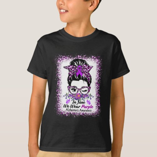 We Wear Purple Alzheimerheimer Awareness Messy Bun T_Shirt