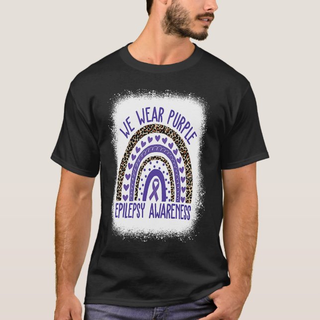 We Wear Purple Leopard Rainbow For Epilepsy Awaren T-Shirt (Front)