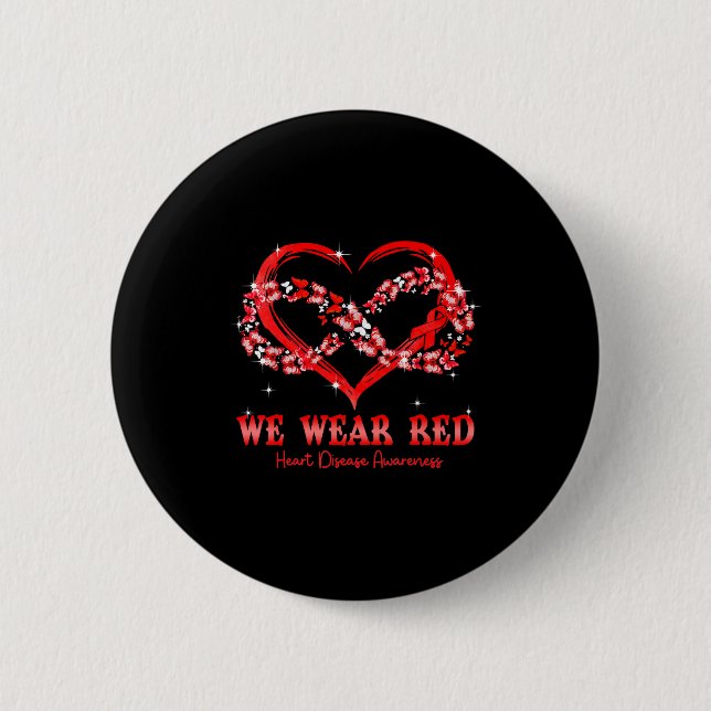 We Wear Red Butterfly Heart Heart Disease Awarenes Button (Front)