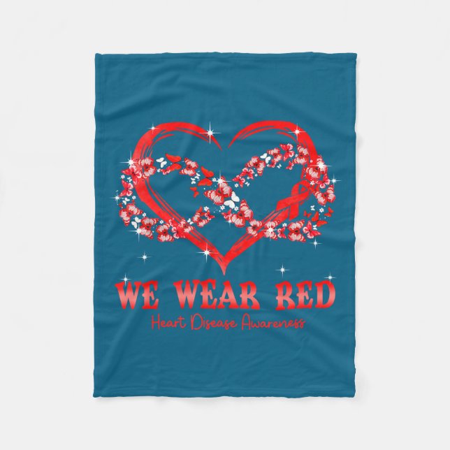 We Wear Red Butterfly Heart Heart Disease Awarenes Fleece Blanket (Front)