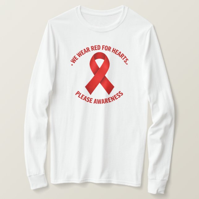 We Wear Red for Hearts – Red Ribbon Awareness T-Shirt (Design Front)