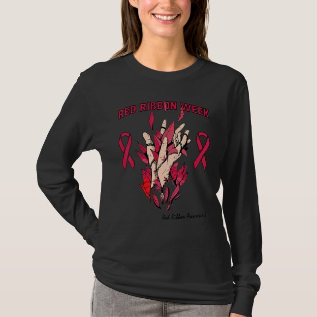 We Wear Red For Red Ribbon Week Awareness Rainbow T-Shirt (Front)