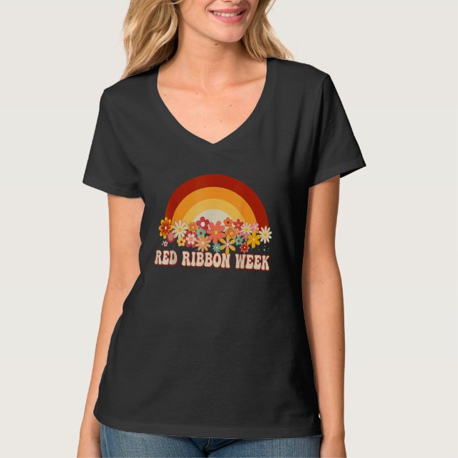 We Wear Red For Red Ribbon Week Awareness Rainbow  T-Shirt (Front)