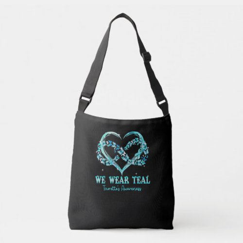 We Wear Teal Butterfly Heart TouretteS Awareness Crossbody Bag