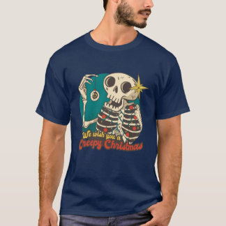 We Wich You Spooky Christmas Skeleton Funny Skull T-Shirt