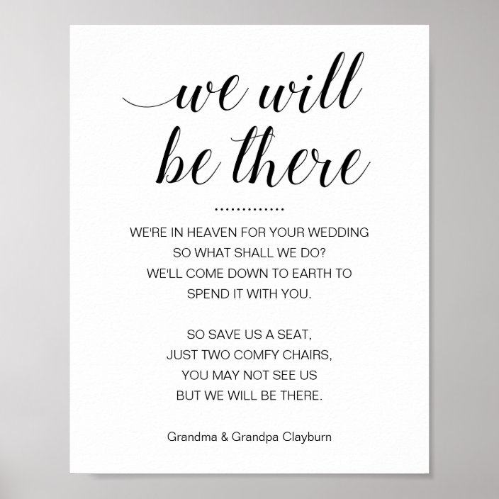 We Will Be There Memorial Seat With Names Wedding Poster | Zazzle.com