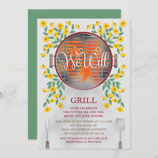 We Will Grill Wedding Shower Invitation (Front/Back)