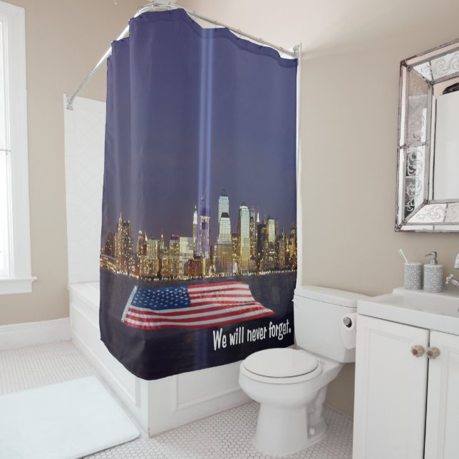 We Will Never Forget 9-11 Tribute Shower Curtain (In Situ)