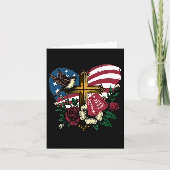 We Will Never Forget American Flag Memorial Day 4t Card (Front)