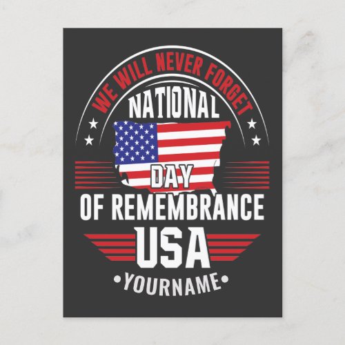 We Will Never Forget National Day of Remembrance Postcard