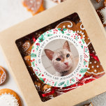 We Wish You a Meowy Christmas Cat Photo Classic Round Sticker<br><div class="desc">This we wish you a meowy Christmas cat photo design features watercolor christmas botanicals such as pine,  holly,  red berries and more. Customise the name,  text and photo. See the whole matching collection.</div>