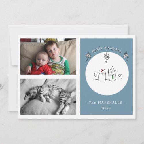 We Wish You A Meowy Christmas Funny Cat Blue Photo Holiday Card