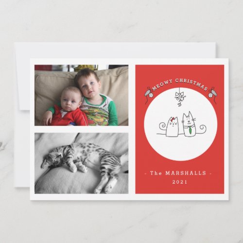 We Wish You A Meowy Christmas Funny Cat Red Photo Holiday Card