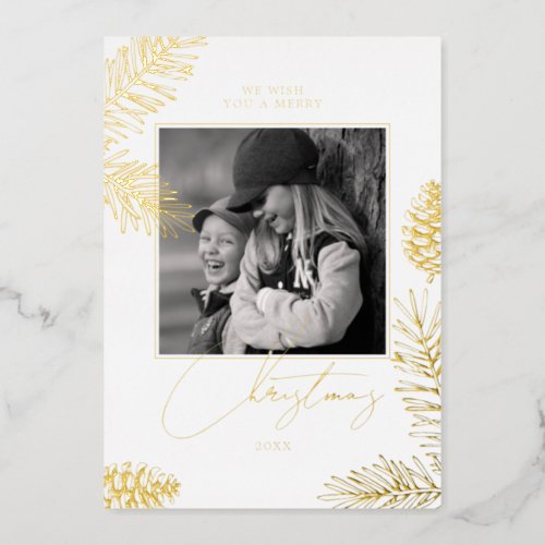 WE WISH YOU A MERRY CHRISTMAS  Add Your Photo Foil Holiday Card