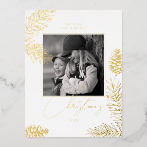 WE WISH YOU A MERRY CHRISTMAS  Add Your Photo Foil Holiday Postcard