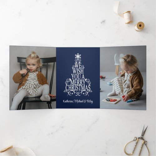 WE WISH YOU A MERRY CHRISTMAS  Add Your Photo Tri_Fold Holiday Card
