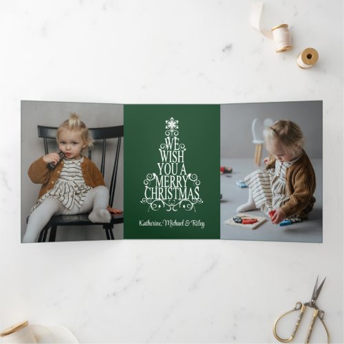 WE WISH YOU A MERRY CHRISTMAS  Add Your Photo Tri_Fold Holiday Card